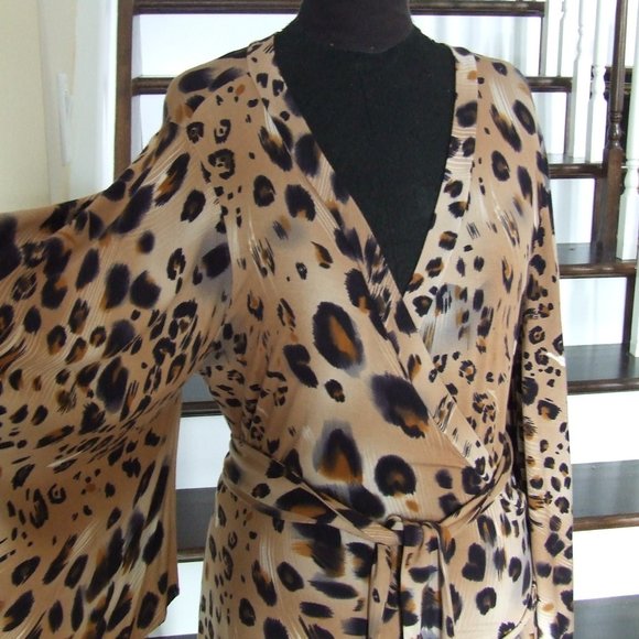 Animal Print Stretchy Blouse Belted Wrap Top M - Picture 5 of 6